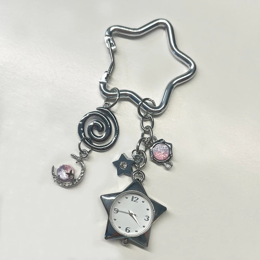 Heart Watch Bag Charm | Functional Clock Keychain | Purse & Backpack Charm with Heart, Key & Crystal Accents