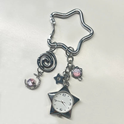 Heart Watch Bag Charm | Functional Clock Keychain | Purse & Backpack Charm with Heart, Key & Crystal Accents