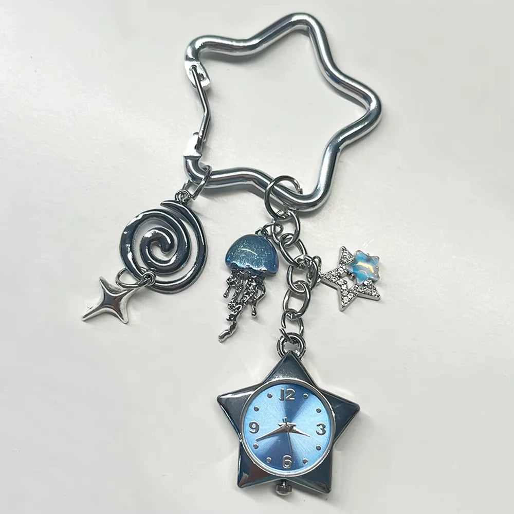 Heart Watch Bag Charm | Functional Clock Keychain | Purse & Backpack Charm with Heart, Key & Crystal Accents