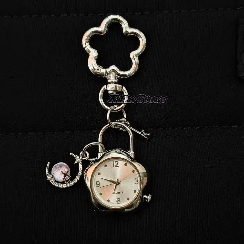 Heart Watch Bag Charm | Functional Clock Keychain | Purse & Backpack Charm with Heart, Key & Crystal Accents