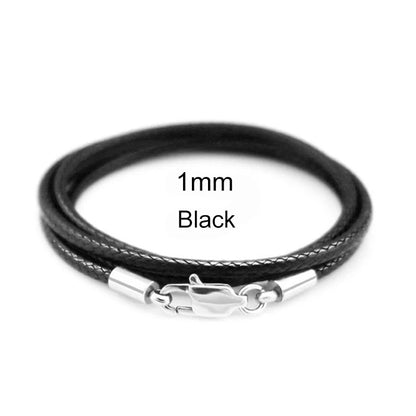 Waxed Leather Cord Necklace | Stainless Steel Clasp Pendant Chain | Adjustable 40–70cm for Men & Women