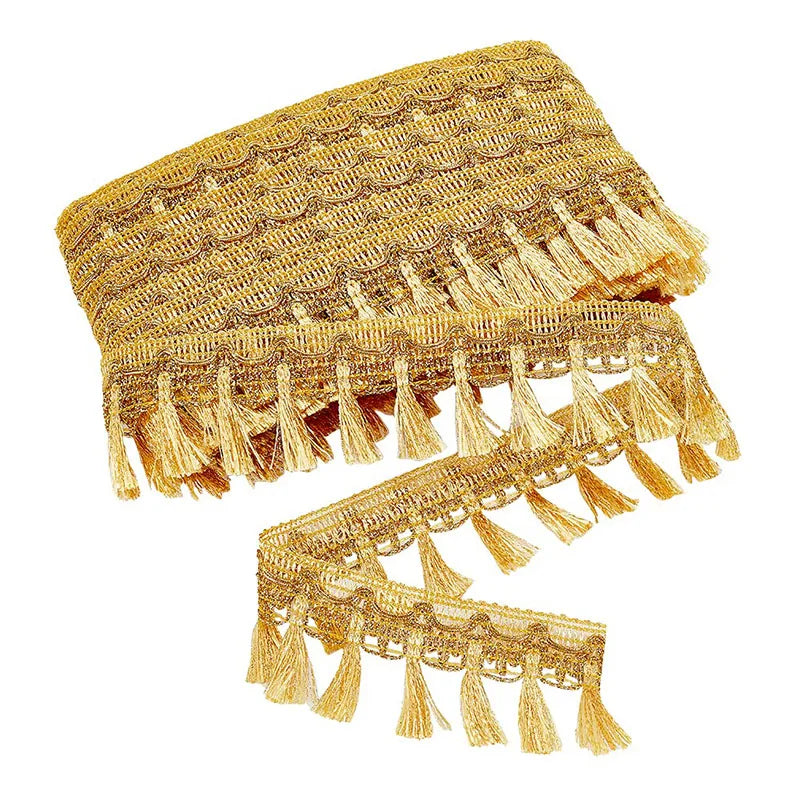 Gold & Silver Fringe Tassel Trim | 5 Yard Metallic Fringe Lace Ribbon | Sewing Trim for Clothing, Costumes, Curtains & DIY Crafts #FringeTrim #SewingSupplies