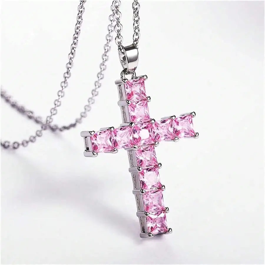 Jesus Cross Necklace | Gold Crystal Cross Pendant for Women | Christian Faith Jewelry Gift