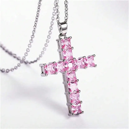 Jesus Cross Necklace | Gold Crystal Cross Pendant for Women | Christian Faith Jewelry Gift