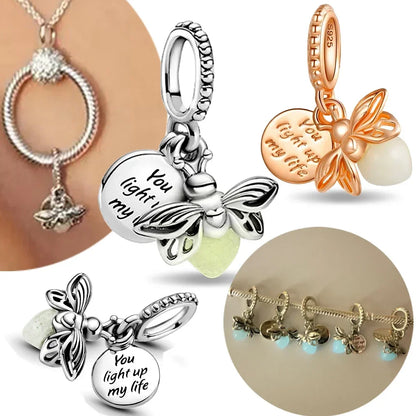 Luminous Firefly Charm Bead | 925 Sterling Silver Pendant | Fits Pandora Style Bracelets | Nature Jewelry Gift for Her
