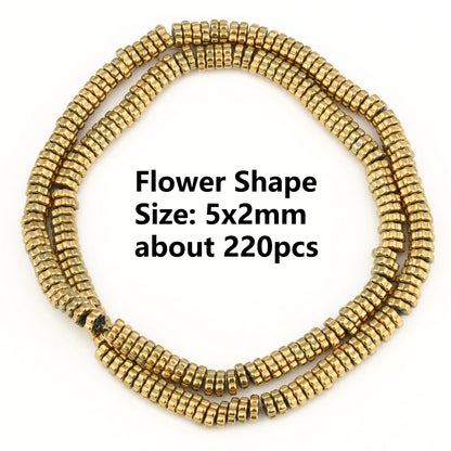 Gold Plated Hematite Beads | 4mm Heart, Cube, Rondelle & Irregular Spacer Beads | 15-Inch Jewelry-Making Strand
