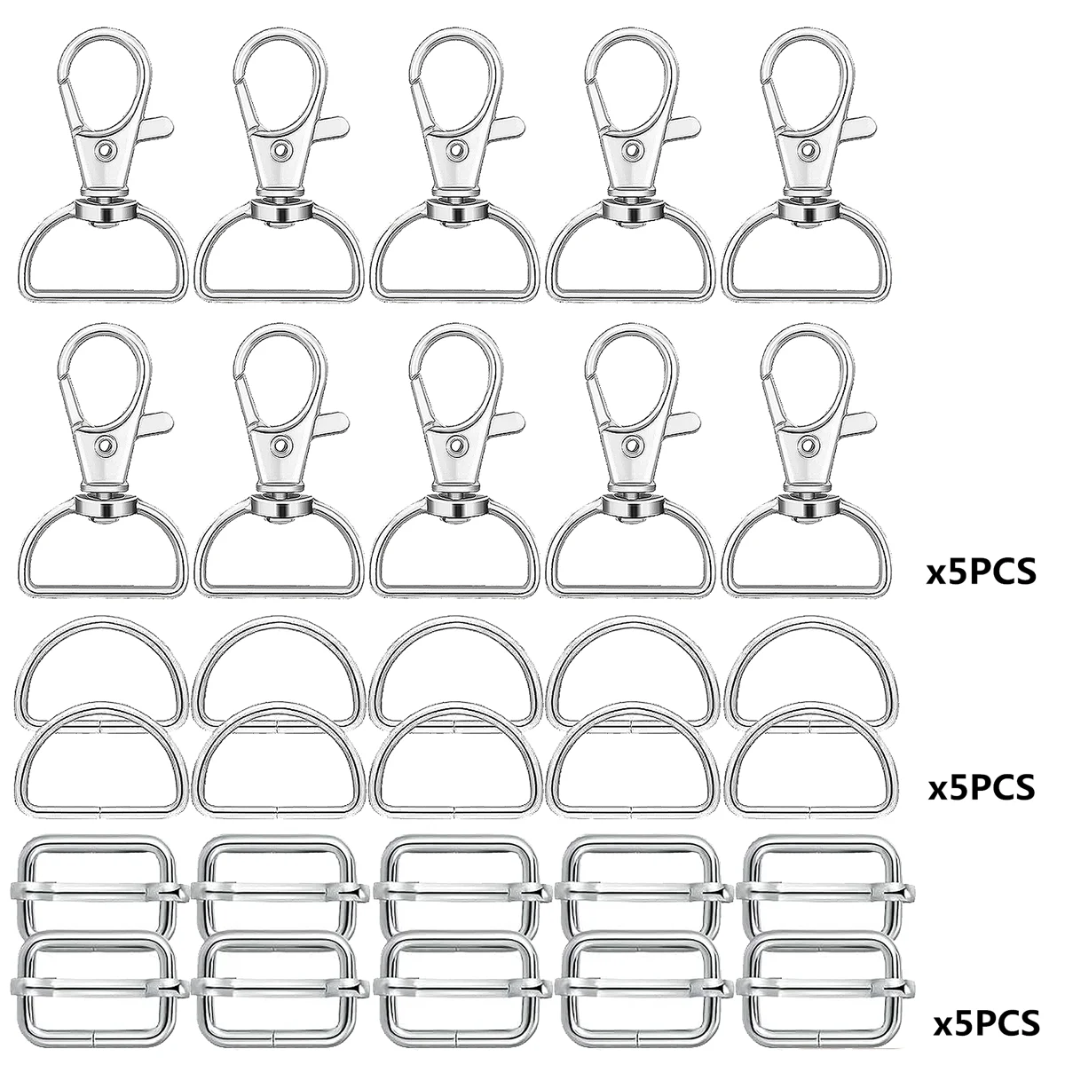 Swivel Clasp & D Ring Set | 15pc Lobster Claw Snap Hooks, D Rings & Slider Clasps | Keychain, Lanyard & DIY Craft Hardware