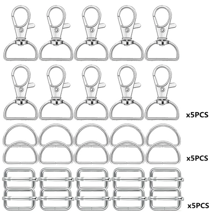 Swivel Clasp & D Ring Set | 15pc Lobster Claw Snap Hooks, D Rings & Slider Clasps | Keychain, Lanyard & DIY Craft Hardware