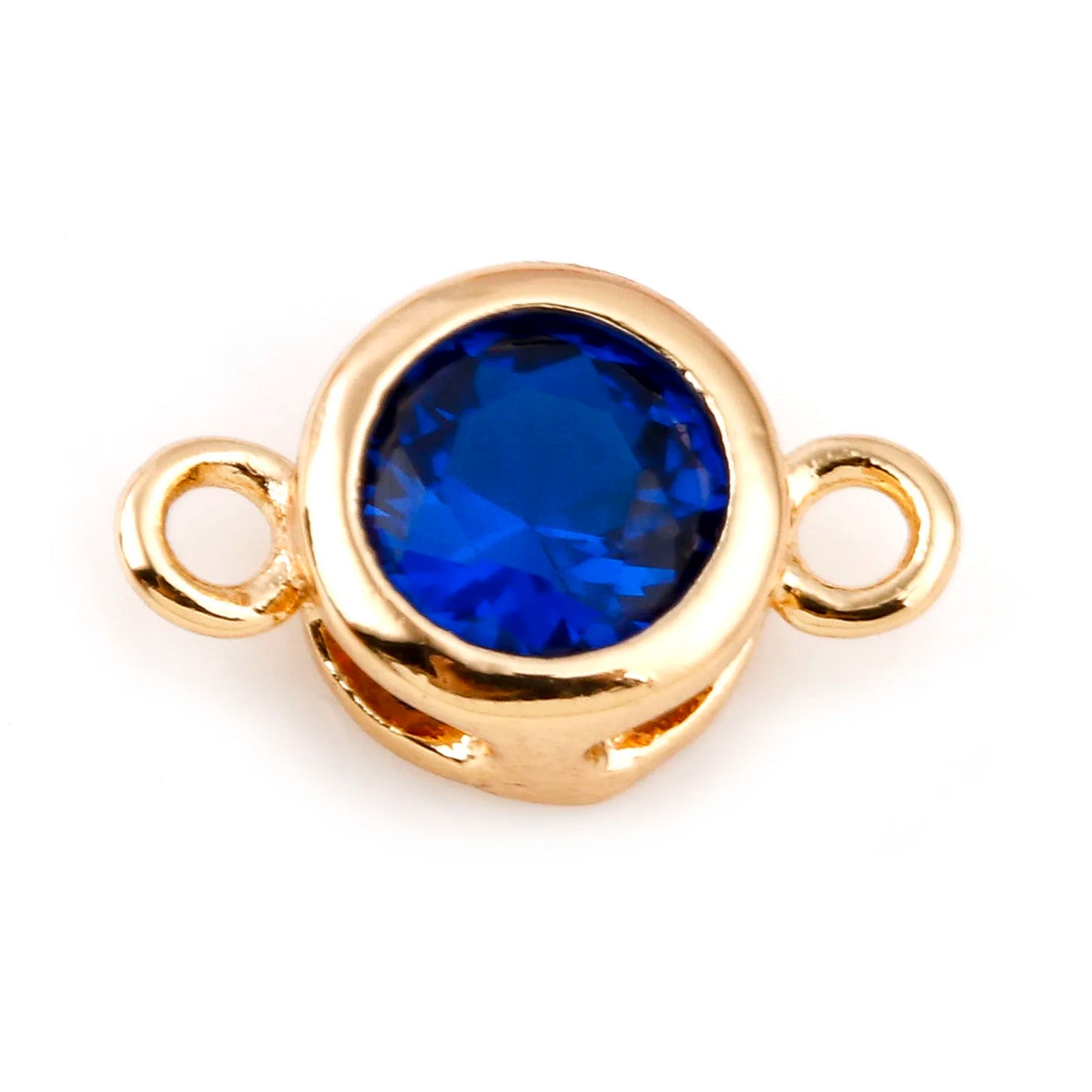 Gold Birthstone Connector Charms | Copper Round Cubic Zirconia Links | 2-Piece DIY Necklace, Bracelet & Earring Jewelry Findings