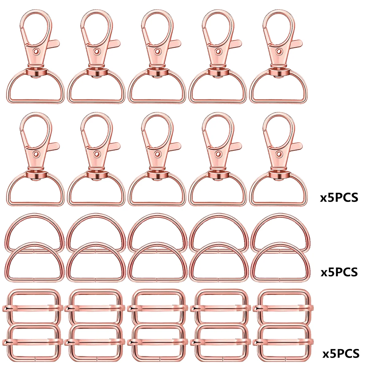 Swivel Clasp & D Ring Set | 15pc Lobster Claw Snap Hooks, D Rings & Slider Clasps | Keychain, Lanyard & DIY Craft Hardware