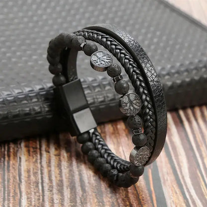 Men’s Multilayer Leather Bracelet | Handwoven Design with Magnetic Alloy Clasp