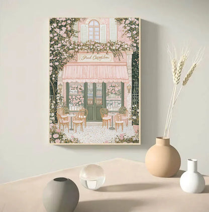 1pc Modern Cityscape Travel Mural Pink Flowers Nature Landscape Buildings Art Poster European City Mural Unframed Home Decor