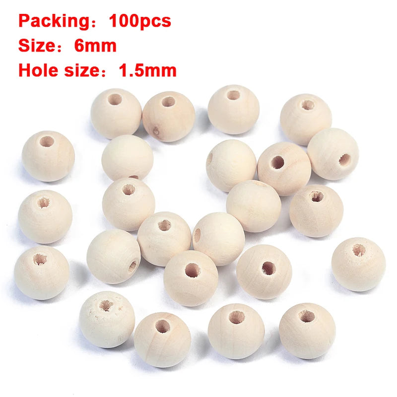 100 wooden beads with dimensions on a white background