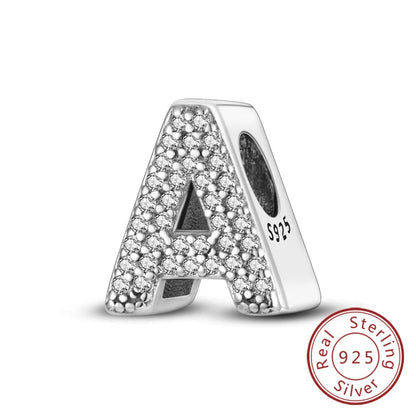 925 Sterling Silver A–Z Alphabet Charms | Initial Letter Beads for Charm Bracelets | DIY Jewelry Gift for Women
