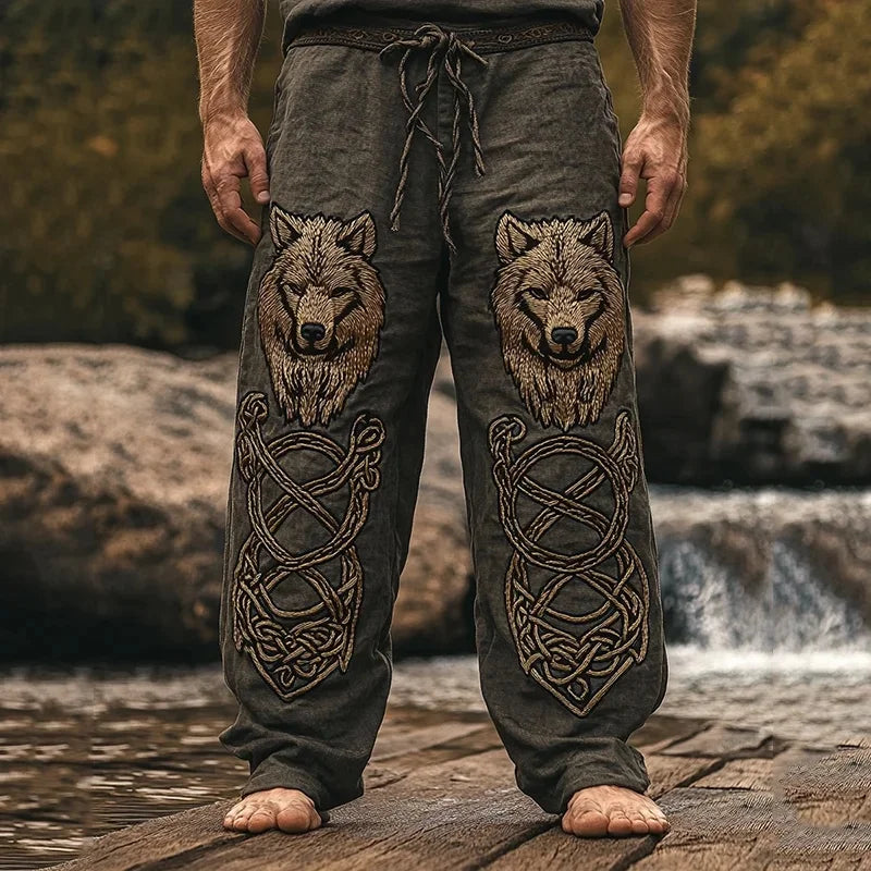 Men's Viking Retro Nordic Totem Two tone 3D Printed Casual Pants Drawstring Straight Leg Pants Summer Beach Pants