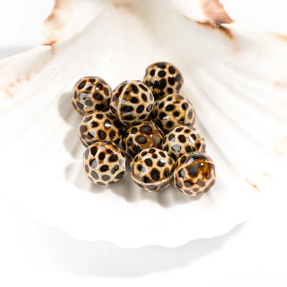 Leopard Ceramic Beads 10pc | 15mm Porcelain Animal Print Beads | Large Hole Beads | DIY Jewelry Making Supplies