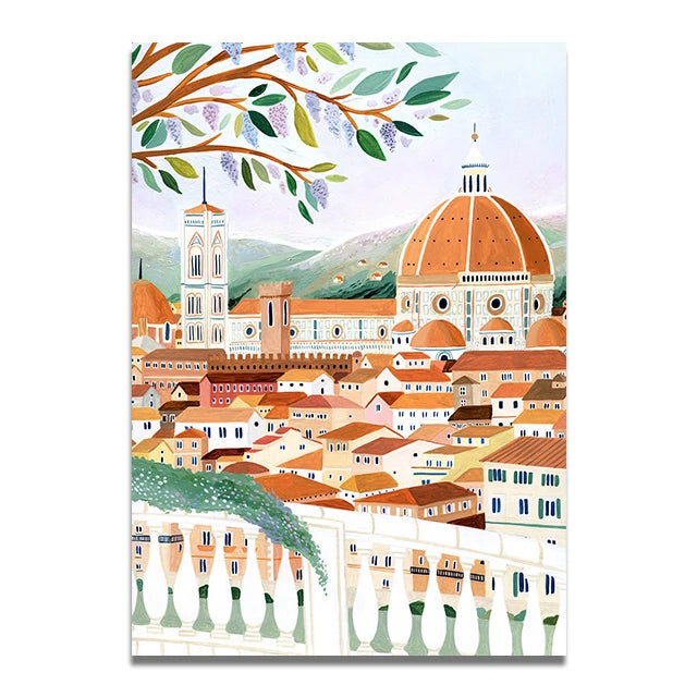Santorini Lisbon Canvas Wall Art Print Poster Lake Como Central Park Decorative Painting Travel Mural Home Decor Gift Unframed