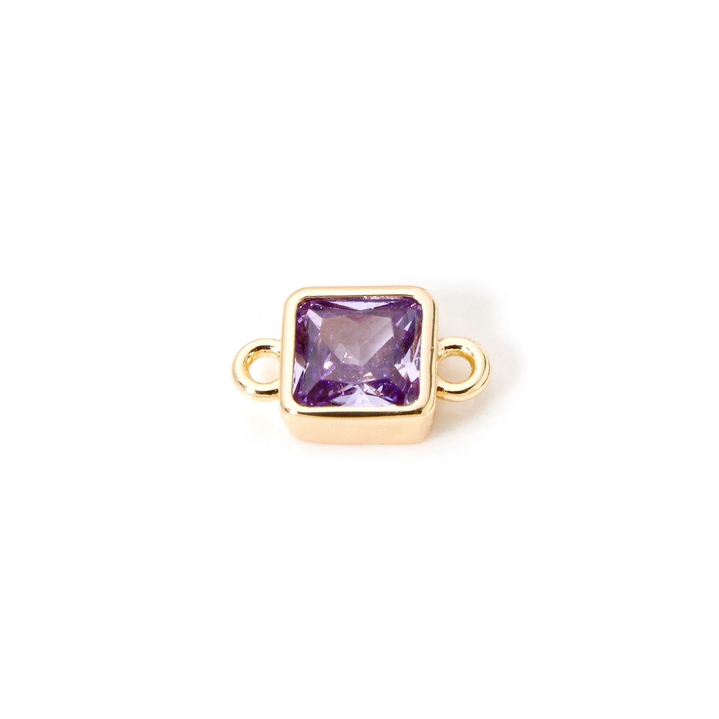 18K Gold Birthstone Connectors | Brass Square Charm Links | 2-Piece DIY Necklace, Bracelet & Earring Jewelry Findings
