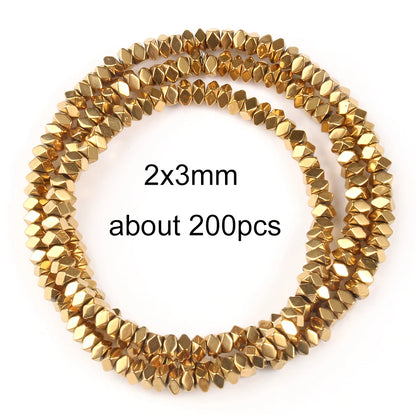 Gold Plated Hematite Beads | 4mm Heart, Cube, Rondelle & Irregular Spacer Beads | 15-Inch Jewelry-Making Strand