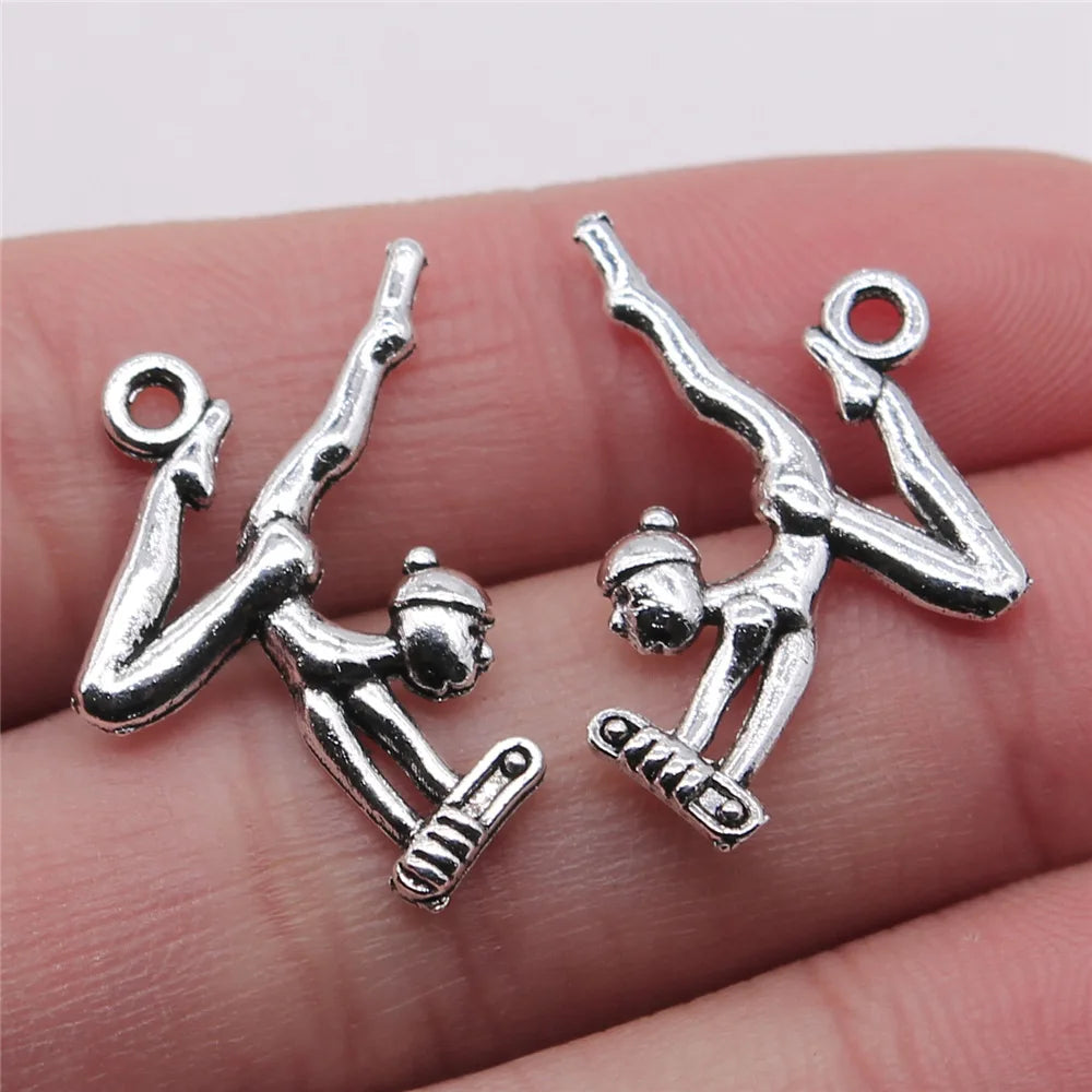 20pcs Charms Gymnastics Antique Silver Color Gymnastics Charms Jewelry Findings DIY Gym Charms Sport Wholesale