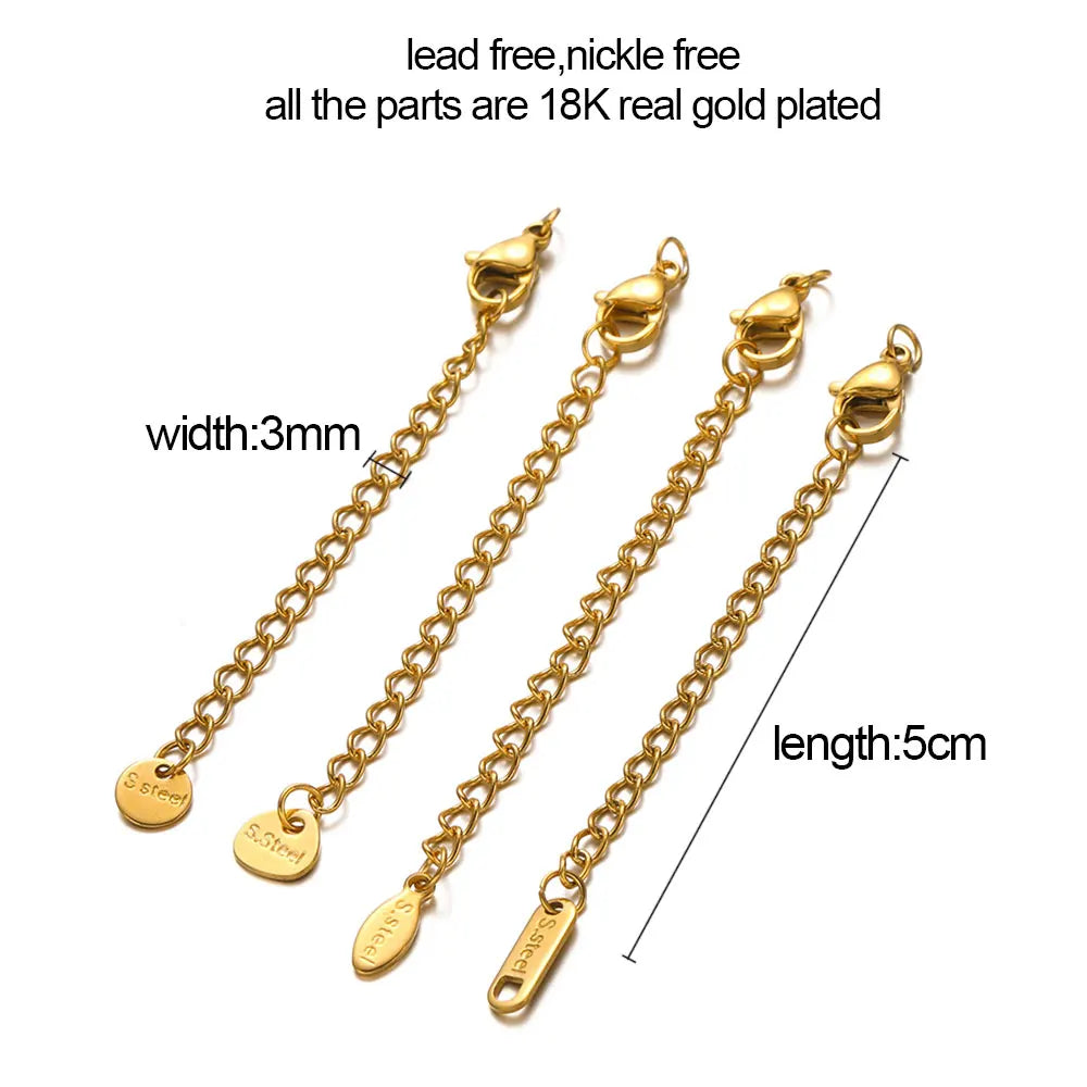 Gold chain earrings with measurements on a white background