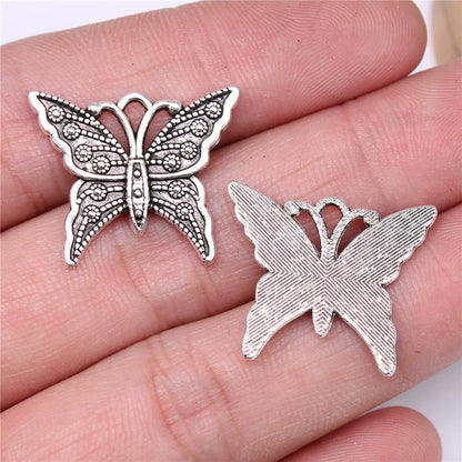 10 Antique Silver Butterfly Charms | Butterfly Pendants for DIY Jewelry Making | Bracelet, Necklace & Earring Supplies