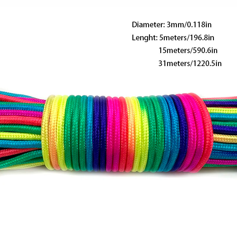 Rainbow Paracord Rope | 2mm, 3mm & 4mm 7-Strand Parachute Cord | DIY Bracelets, Camping, Survival & Craft Supplies