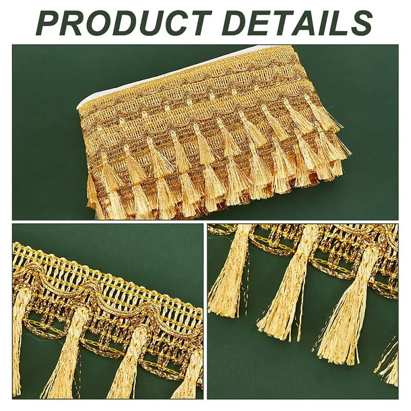 Gold & Silver Fringe Tassel Trim | 5 Yard Metallic Fringe Lace Ribbon | Sewing Trim for Clothing, Costumes, Curtains & DIY Crafts #FringeTrim #SewingSupplies