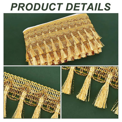 Gold & Silver Fringe Tassel Trim | 5 Yard Metallic Fringe Lace Ribbon | Sewing Trim for Clothing, Costumes, Curtains & DIY Crafts #FringeTrim #SewingSupplies