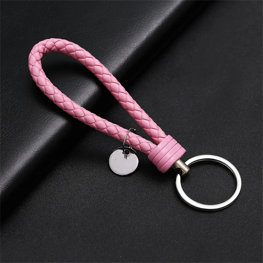 Braided PU Leather Keychain | Woven Rope Keyring with Metal Clasp | DIY Bag Charm, Key Holder & Craft Accessory