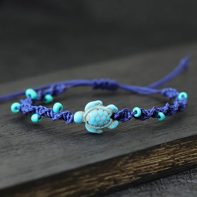 Turtle Charm Bracelet Base | Adjustable Woven Wax Rope Bracelet with 4mm Beads | DIY Beach Bracelet for Adding Charms