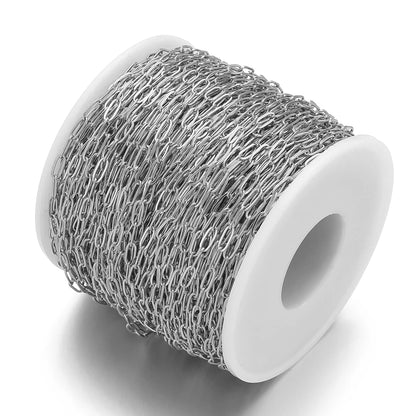 Stainless Steel Flat Link Chain | 2 Meter (6.5 feet) Bulk Jewelry Chain | DIY Necklace & Bracelet Making Supplies | Chain by the Roll