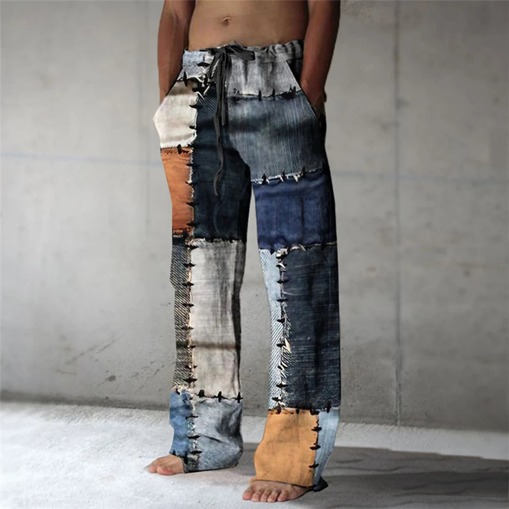 Men's Trousers Summer Pants Beach Pants Drawstring Elastic Waist 3D Print Color Block Geometric Graphic Prints Casual Pants