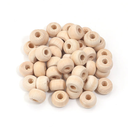 Stack of wooden beads on a white background