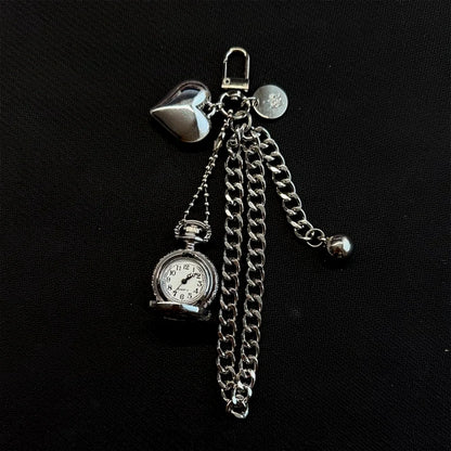 Heart Watch Bag Charm | Functional Clock Keychain | Purse & Backpack Charm with Heart, Key & Crystal Accents