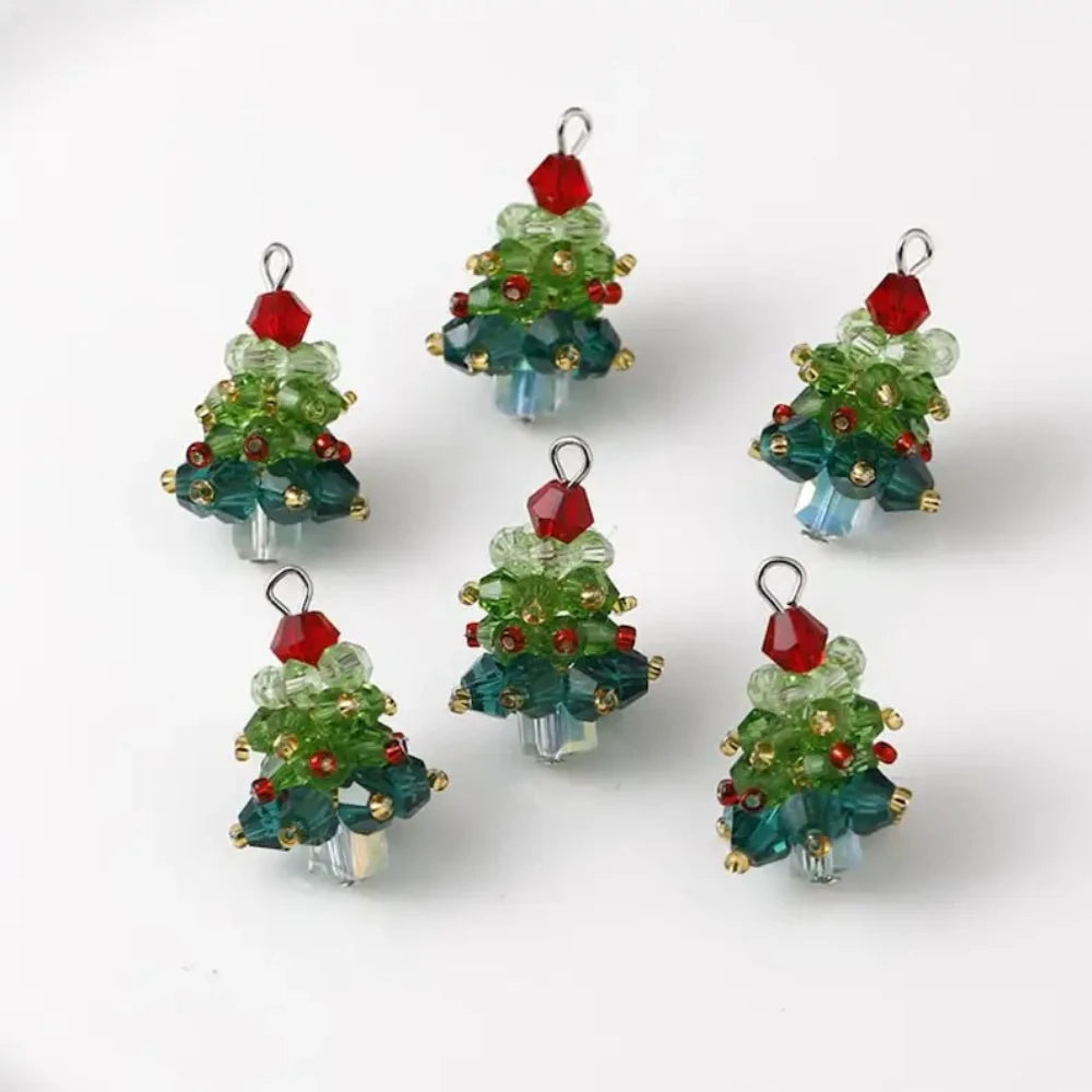 Set of charm Christmas tree ornaments on a white background