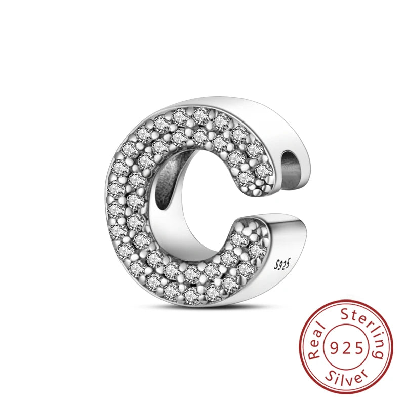 925 Sterling Silver A–Z Alphabet Charms | Initial Letter Beads for Charm Bracelets | DIY Jewelry Gift for Women