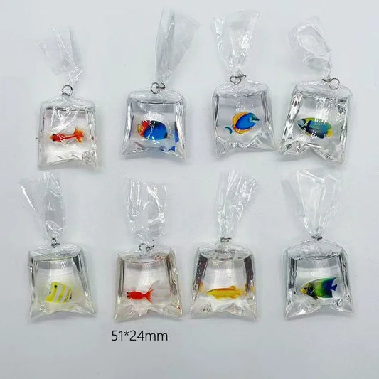 Resin Fish Charms | 10 Ocean Water Bag Pendants | DIY Jewelry Making Supplies