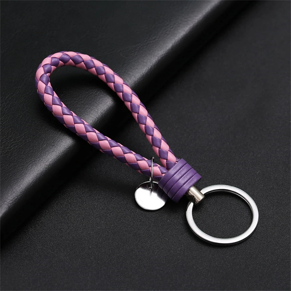 Braided PU Leather Keychain | Woven Rope Keyring with Metal Clasp | DIY Bag Charm, Key Holder & Craft Accessory
