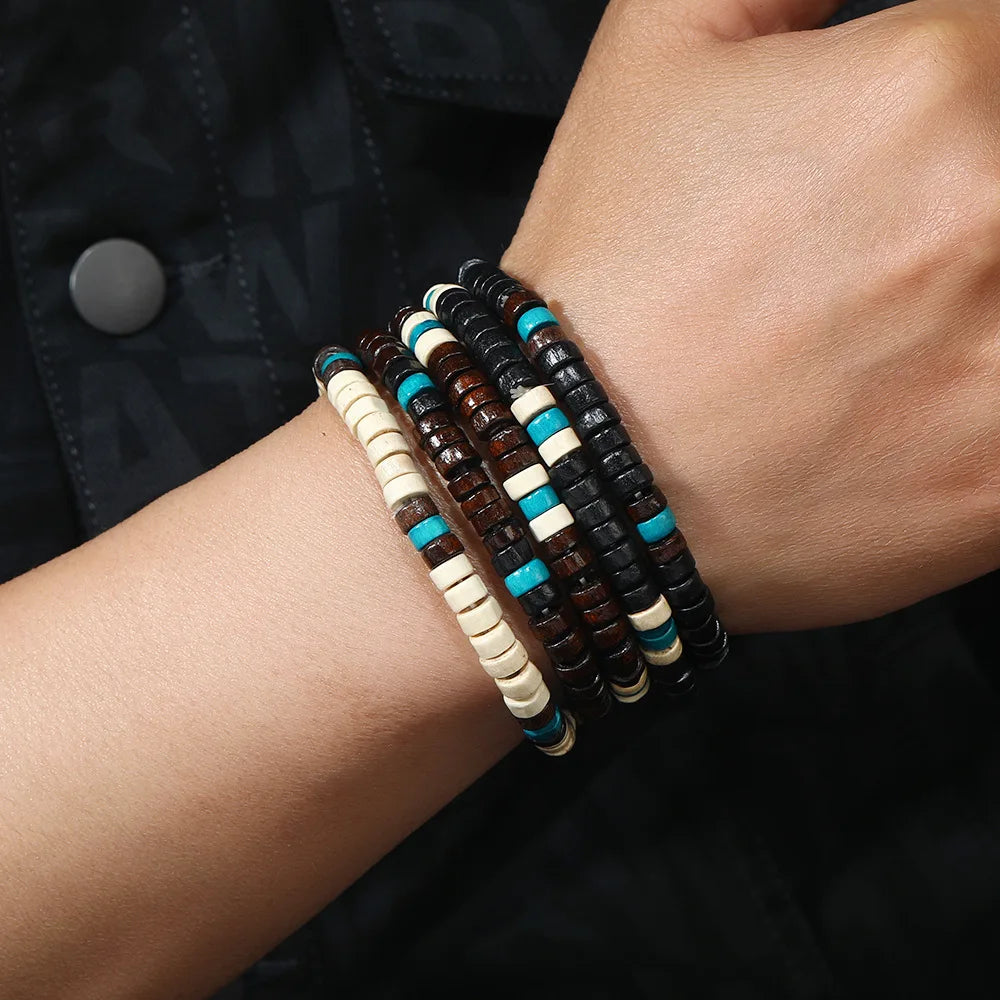 Ethnic New Bracelet for Men Simple Solid Color Wooden Bead Beaded Bracelet Fashion Men's Bracelet Set Item Jewelry Accessories