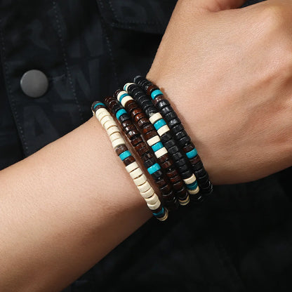 Ethnic New Bracelet for Men Simple Solid Color Wooden Bead Beaded Bracelet Fashion Men's Bracelet Set Item Jewelry Accessories