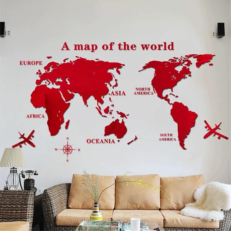 1Pc World Map Wall Stickers Acrylic Creative 3D TV backdrop Wallpaper Decoration Home Living Room Office Interior Decorative