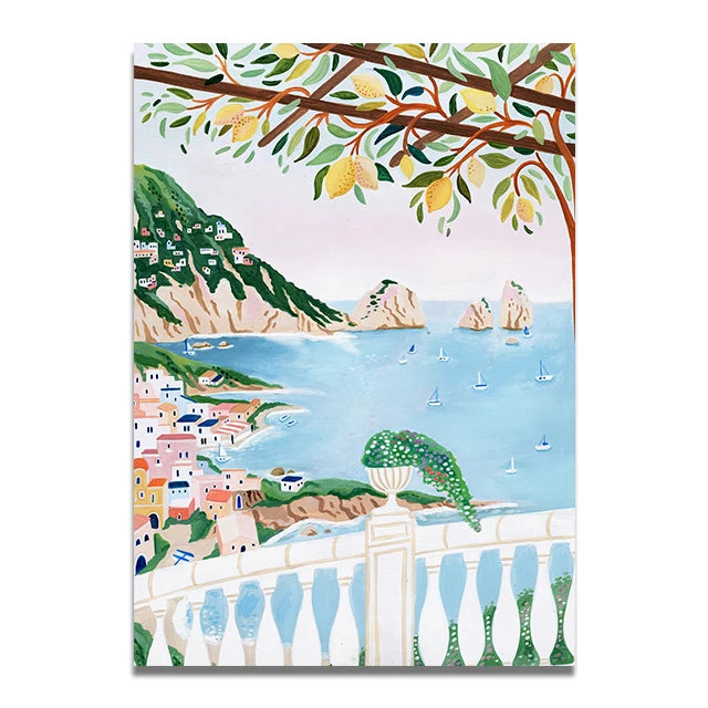 Santorini Lisbon Canvas Wall Art Print Poster Lake Como Central Park Decorative Painting Travel Mural Home Decor Gift Unframed