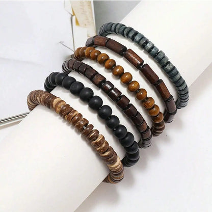 6-Piece Wood Bead Bracelet Set for Men & Women | Boho Stackable Bracelets | Vintage Casual Style