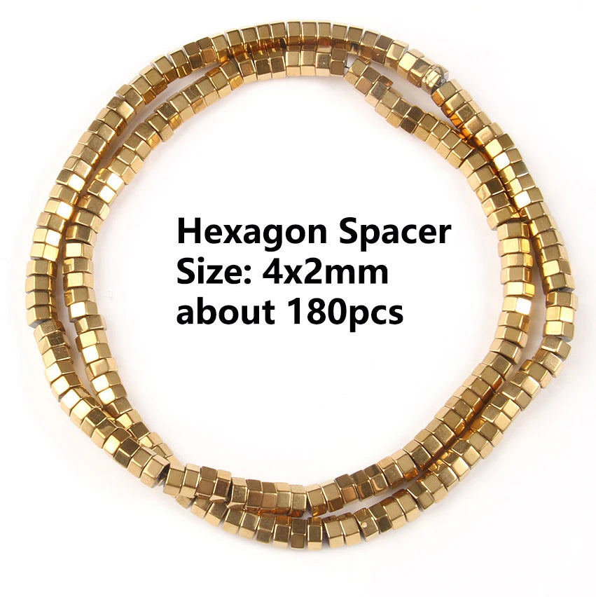 Gold Plated Hematite Beads | 4mm Heart, Cube, Rondelle & Irregular Spacer Beads | 15-Inch Jewelry-Making Strand