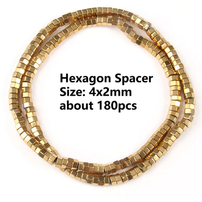 Gold Plated Hematite Beads | 4mm Heart, Cube, Rondelle & Irregular Spacer Beads | 15-Inch Jewelry-Making Strand