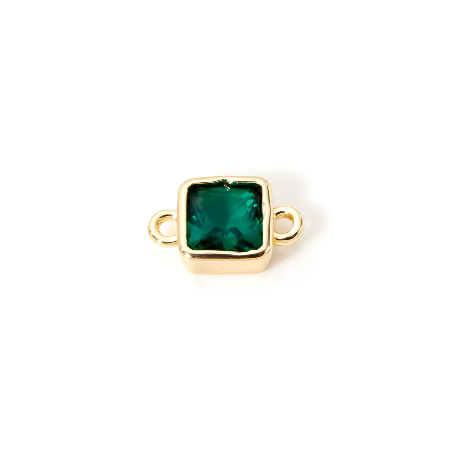 18K Gold Birthstone Connectors | Brass Square Charm Links | 2-Piece DIY Necklace, Bracelet & Earring Jewelry Findings