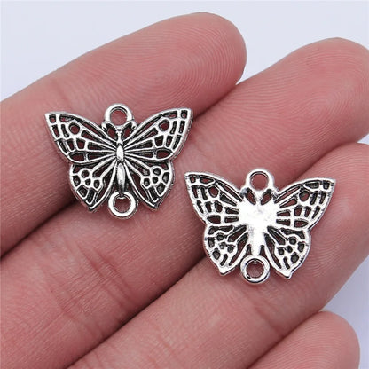 10 Antique Silver Butterfly Charms | Butterfly Pendants for DIY Jewelry Making | Bracelet, Necklace & Earring Supplies