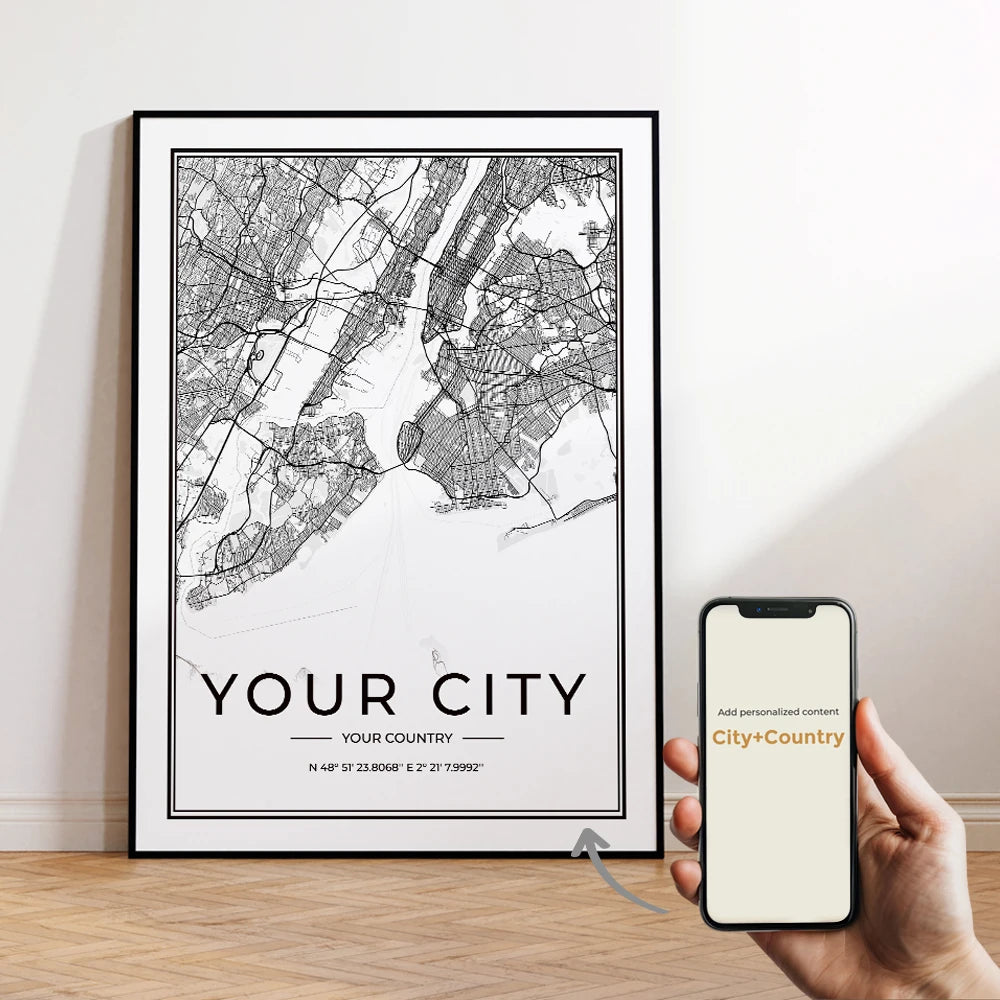 Custom Personalized City And County Map World Cover Gift Wall Art Printing Picture Living Room Bedroom Home Decoration