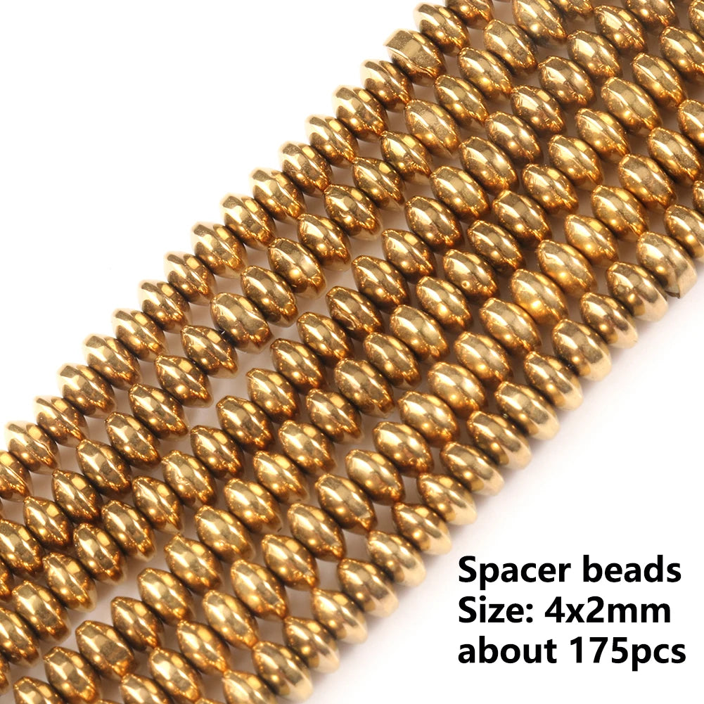 Gold Plated Hematite Beads | 4mm Heart, Cube, Rondelle & Irregular Spacer Beads | 15-Inch Jewelry-Making Strand